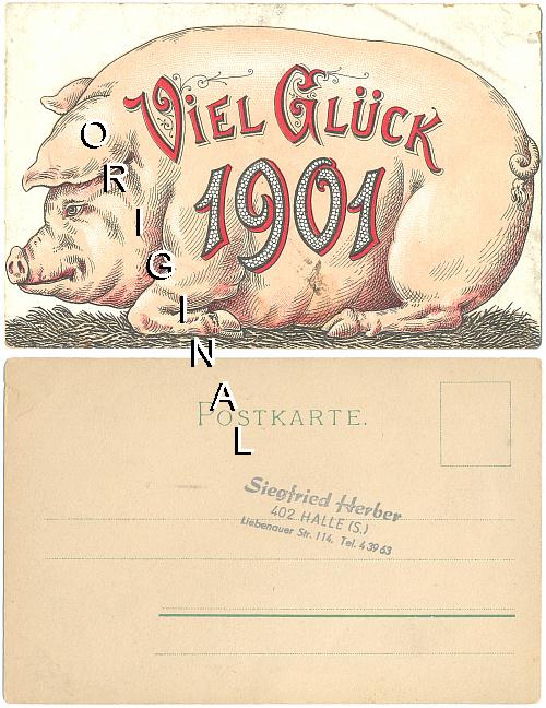 LITHO SCHWEIN 1901 Neujahrskarte mit Jahreszahl! - 12,00 Eur
