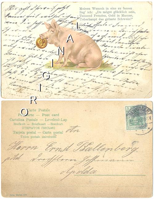 LITHO SCHWEIN mit Mnze 1902 Neujahrskarte - 8,00 Eur