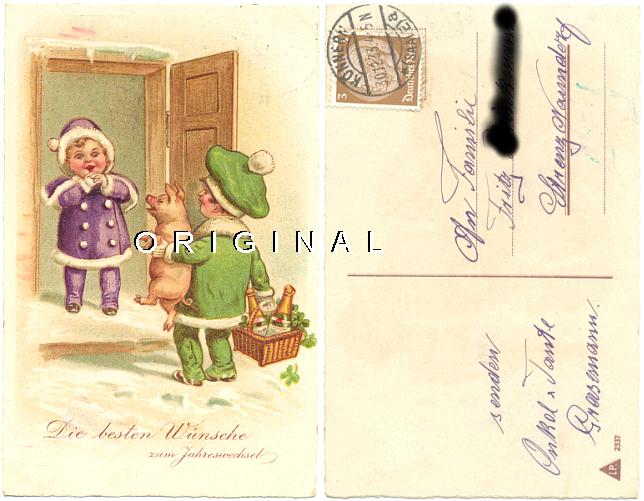 LITHO SCHWEIN als Geschenk 1933 Neujahrskarte - 12,00 Eur