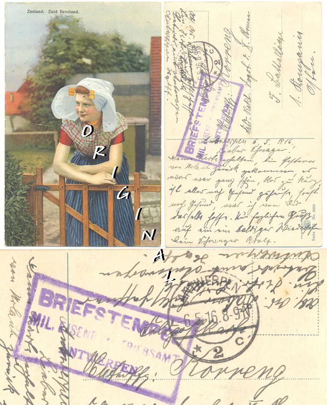 AK Zeeland, Zuid Beveland FELDPOST X. Armee 1916 HOLLNDERIN