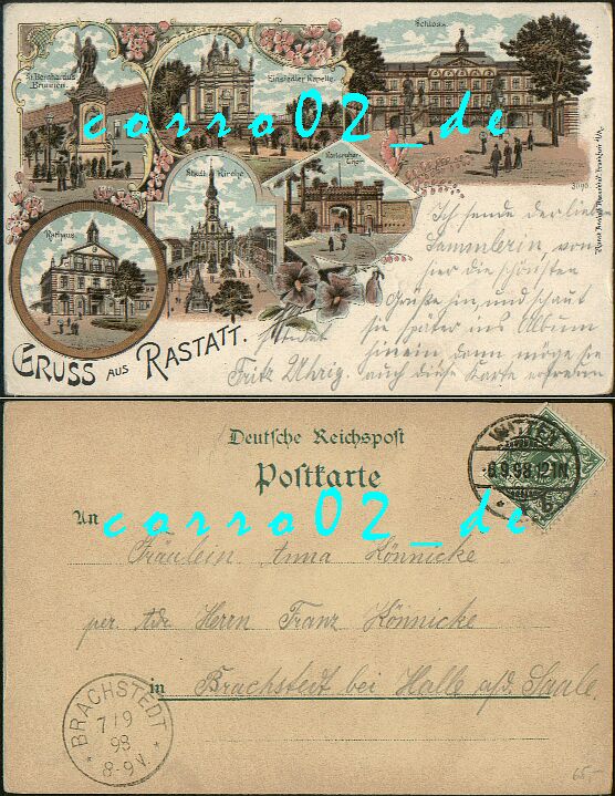 RASTATT (Baden-Wrttemberg) 6
                                      Ansichten; 1898 gelaufene LITHO -
                                      32,00 EUR