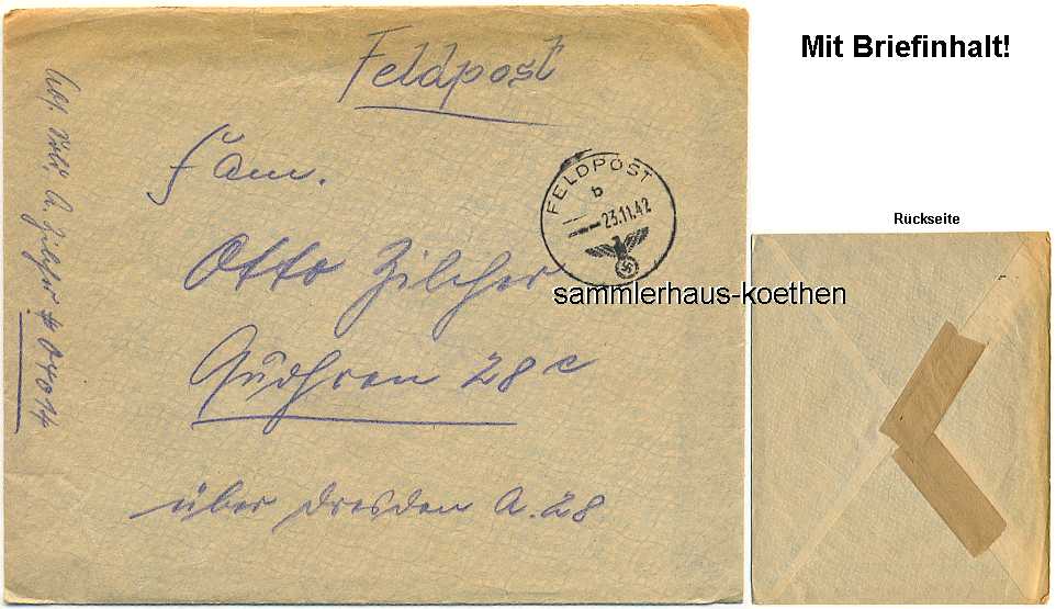 Brief FELDPOST 23.11.1942 mit Briefinhalt - 6,00 Eur