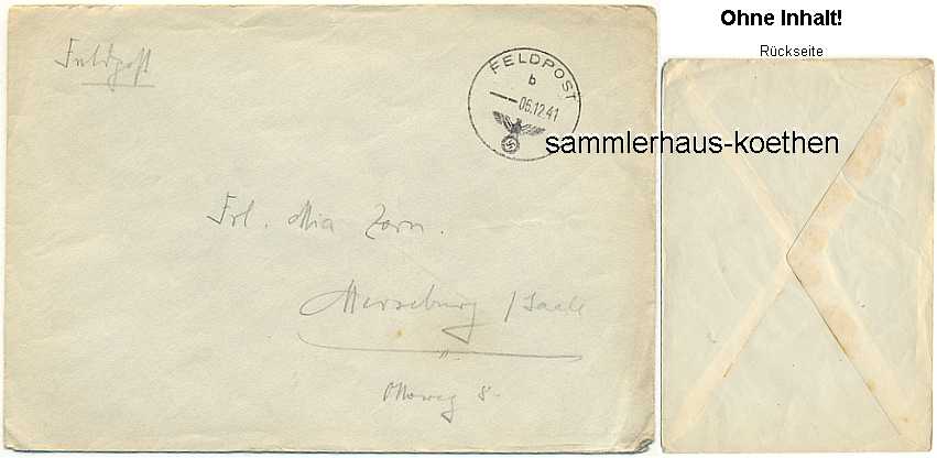 Briefumschlag FELDPOST 6.12.1941 ohne Inhalt