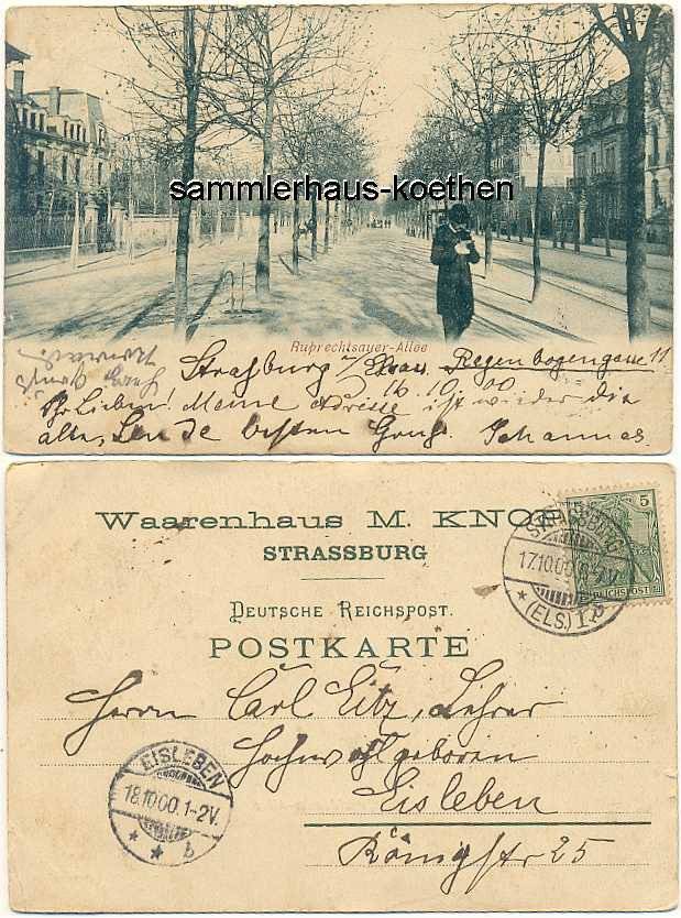 AK STRASSBURG Elsaß 1900 gelaufen,
                  Ruprechtsauer Allee - 12,00 Eur