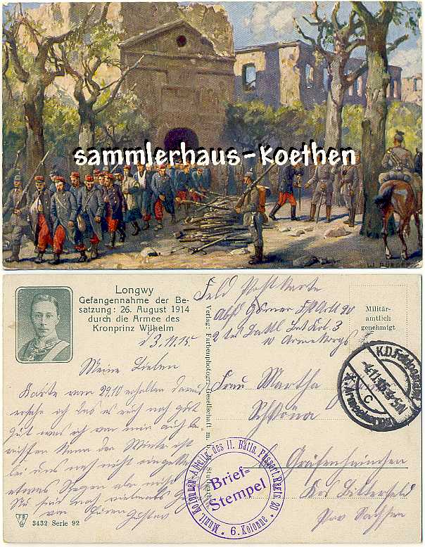 FELDPOST 1915 Gefangene durch Kronprinz Wilhelm, Longwy - 12,00 Eur
